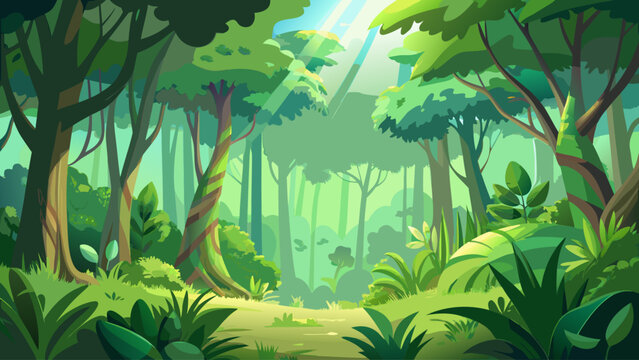 Soft-focus green forest background with lush plants and natural bokeh, perfect for product placement and eco-friendly branding. Calm atmosphere, bright organic setting for clean natural product