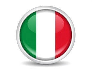 Button displaying Italian flag (green, white, red). Circular with glossy effect and border, shadow