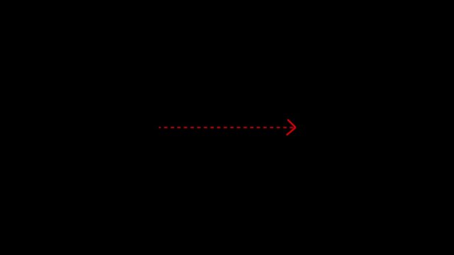 right arrow direction icon with dotted line animation on black background. dot arrows icon sign animated with alpha channel. red right straight arrows animation. 4k motion video animation.