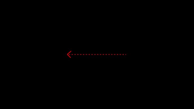 left arrow direction icon with dotted line animation on black background. dot arrows icon sign animated with alpha channel. blue left straight arrows animation. 4k motion video animation.