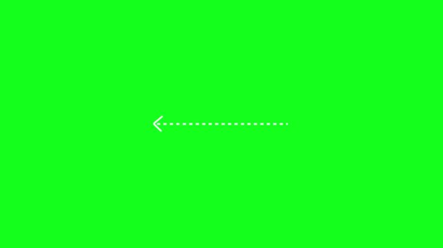 left arrow direction icon with dotted line animation on green background. dot arrows icon sign animated with alpha channel. white left straight arrows animation. 4k motion video animation.