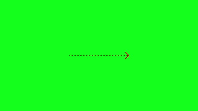 right arrow direction icon with dotted line animation on green background. dot arrows icon sign animated with alpha channel. red right straight arrows animation. 4k motion video animation.