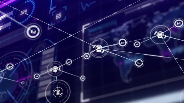 Central node initiating outgoing lines, spawning linked data nodes and growing network to show data