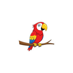 Cartoon Scarlet Macaw Parrot Perched on a Branch.