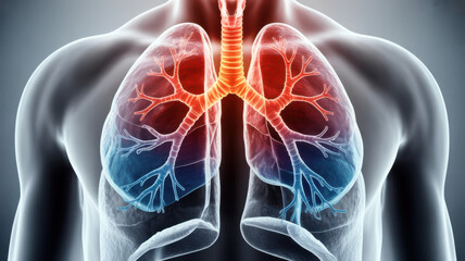 Anatomical view of healthy human lungs, perfect for medical presentations and health campaigns, showing vibrant air flow and detailed structure for educational use