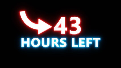 Obraz premium 43 Hours left countdown number. Neon number with arrow icon illustration. Glowing countdown timer.