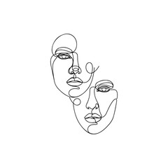 Minimalist Line Art Two Faces Abstract Drawing.