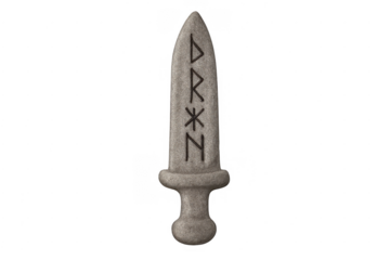 Stone dagger with runic inscriptions on transparent background