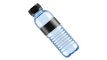 Plastic water bottle with black label clear liquid and black cap isolated on transparency background hydration concept refreshing simple design suitable for advertising healthy lifestyle