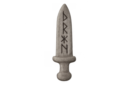 Stone dagger with runic inscriptions on transparent background