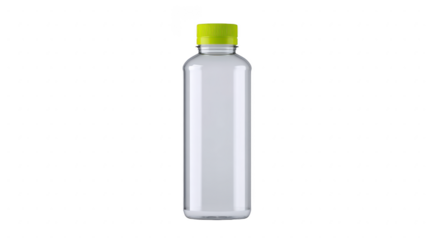 Clear plastic water bottle with green cap isolated on transparency background modern minimalist design reusable eco friendly hydration suitable for travel fitness and daily use
