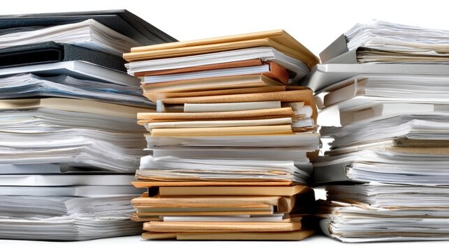 Stacks of organized files and folders on a surface indicating a busy workspace during the day