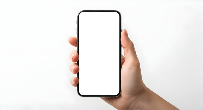 Mobile Technology Hand Display for Ecommerce Engagement Connecting the World Communication Devices White Backdrop Blank Space Mockup App Design Connectivity 5G Ready
