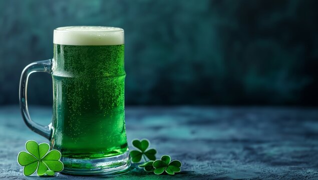 Green Beer With Shamrocks on a Table for a Festive Celebration