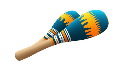 Maraca percussion instrument blue orange wooden handle traditional festive music rhythm isolated vibrant celebration Latin folk sound hand held pair colorful decorative cultural ethnic party dance