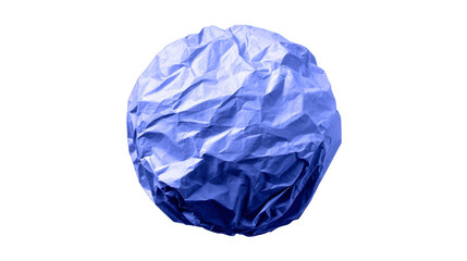 Fototapeta premium Crumpled blue paper ball isolated on transparency background, symbolizing creativity, recycling, frustration, and brainstorming ideas in office or school environments
