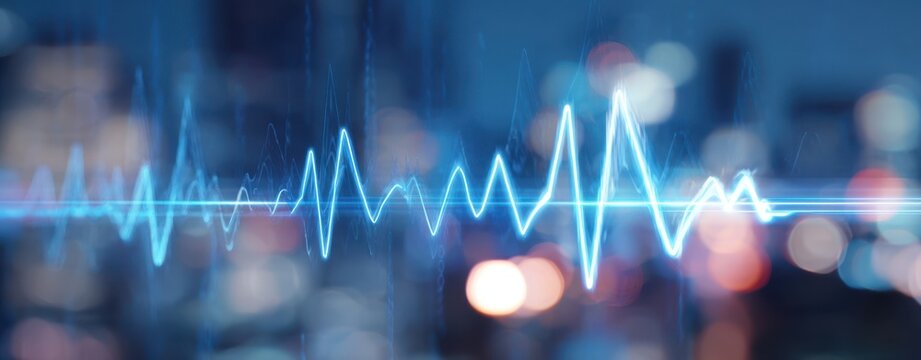 The Heartbeat Waveform Over a Blurred City Nightscape with Neon Lights - Powered by Adobe