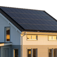 Installing solar panels on modern home urban