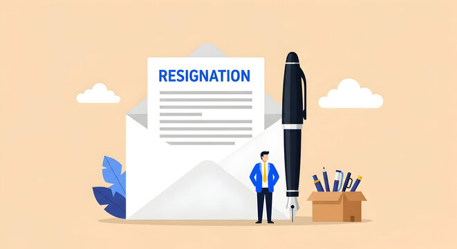 Resignation Letter Illustration Departing from a Corporate Job Leaving Employment for New Career Paths Employee Transition Opportunity and Professional Development Leave 180