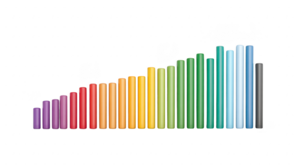 Colorful musical tubes arranged in ascending order, rainbow spectrum, isolated on transparency background, educational instrument for children, playful and creative learning tool