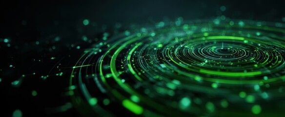 The Circular Digital Interface Showing Futuristic Green Data Rings and Holographic Network Visualization
