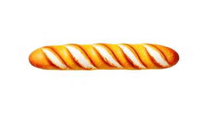 Freshly baked baguette with golden crust, diagonal slashes, and soft interior, isolated on transparent background, perfect for bakery, breakfast, or sandwich concepts