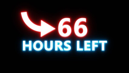 Obraz premium 66 Hours left countdown number. Neon number with arrow icon illustration. Glowing countdown timer.