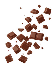 Fototapeta premium Chocolate chunks falling kitchen food bright lighting