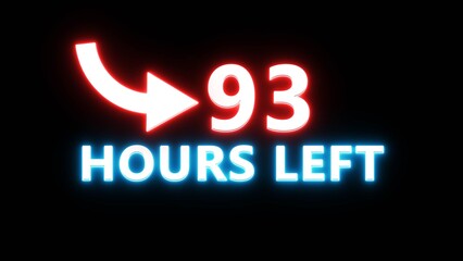 93 Hours left countdown number. Neon number with arrow icon illustration. Glowing countdown timer.