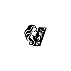 An elegant woman head letter logo featuring flowing hair and leaf elements shaped into an alphabet form, blending beauty and nature in a clean, modern style for branding.