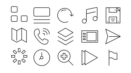 General Interface Line Icon Set. UI, UX, buttons, menus, navigation, settings, controls, toggles, layout, dashboard, web, app, digital interface icons vector illustration. Pixel-perfect stroke