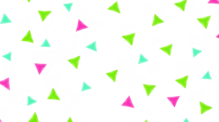 Colorful triangle pattern with green, pink, and blue geometric shapes scattered on transparency background, creating playful and modern abstract design for digital or print use
