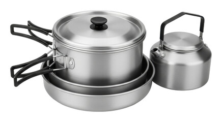 Cooking action with stainless steel pots kitchen product display