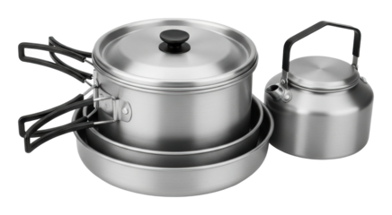 Cooking action with stainless steel pots kitchen product display