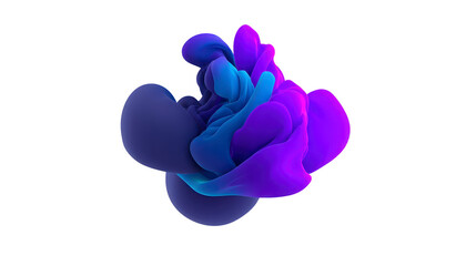 Abstract blue and purple fluid shape, digital art, modern 3D rendering, smooth organic form, vibrant color, creative design, isolated on transparent background