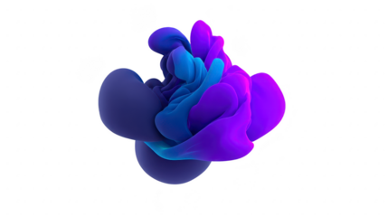 Abstract blue and purple fluid shape, digital art, modern 3D rendering, smooth organic form, vibrant color, creative design, isolated on transparent background