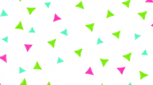Colorful triangle pattern with green, pink, and blue geometric shapes scattered on transparency background, creating playful and modern abstract design for digital or print use