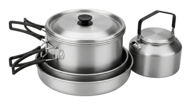 Cooking action with stainless steel pots kitchen product display