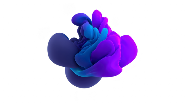 Abstract blue and purple fluid shape, digital art, modern 3D rendering, smooth organic form, vibrant color, creative design, isolated on transparent background