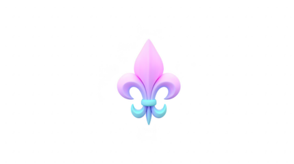 Pastel fleur de lis symbol with gradient pink and blue color, isolated on transparency background, elegant and decorative, often used in heraldry, French culture, and design elements