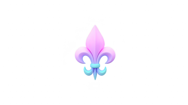Pastel fleur de lis symbol with gradient pink and blue color, isolated on transparency background, elegant and decorative, often used in heraldry, French culture, and design elements
