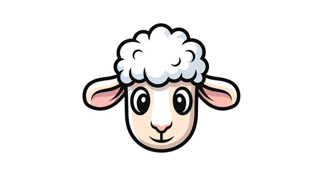 Charming cartoon sheep head illustration with fluffy wool and adorable expression