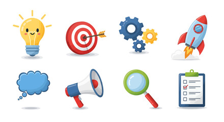 Charming illustration showcasing various tools for achieving success and innovation