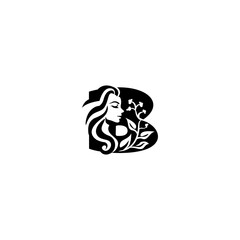 An elegant woman head letter logo featuring flowing hair and leaf elements shaped into an alphabet form, blending beauty and nature in a clean, modern style for branding.