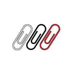 Three colorful paperclips isolated on white background, symbolizing organization, stationery, and office supplies.