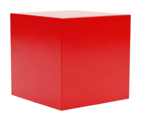 Vibrant red cube display minimalist front view