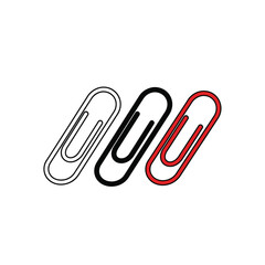 Three paper clips, one red, one black, and one outlined, arranged diagonally on a clean white background for office use