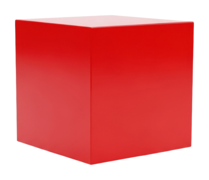 Vibrant red cube display minimalist front view