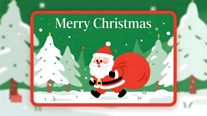 Christmas Greeting Card, Santa Claus, Snowy Landscape, Holiday Design