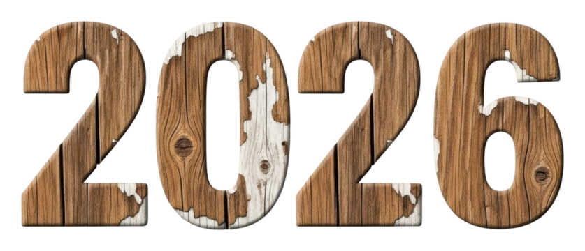 Wooden numbers 2026 in rustic style home